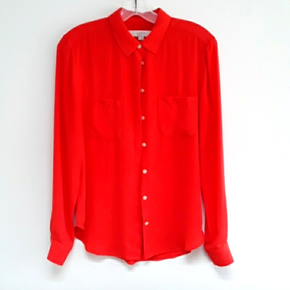 Ann Taylor Loft Red Button Down Closure Long Sleeve Blouse Size 4